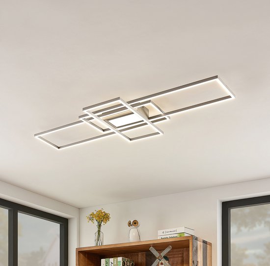 Lindby - LED plafondlamp- met dimmer - 1licht - aluminium, silicone - H: 6.5 cm - mat nikkel, wit - Inclusief lichtbron