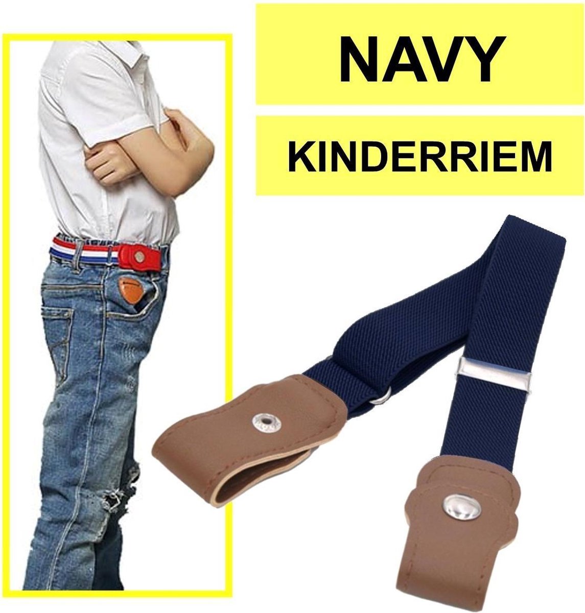 Fako Fashion - Kinderriem Zonder Gesp - Gespvrije Riem Kinderen - Elastische Riem - Rekbare Riem - Broekriem Zonder Gesp - Stretch Riem - Navy Blauw