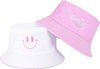 Reversible bucket hat - vissershoedje - zonnehoed - smiley - paars/wit - omkeerbaar