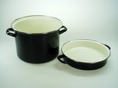 Soep pan - Stamppot Pan met handig omkeer deksel - soeppan 6 Liter Ø 24cm - emaille - zwart - soepmaker ook geschikt voor inductie