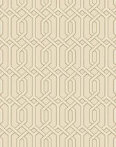 Grafisch behang Profhome BA220014-DI vliesbehang hardvinyl warmdruk in reliëf gestempeld met grafisch patroon en metalen accenten beige bronzen 5,33 m2