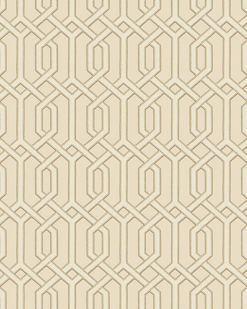 Grafisch behang Profhome BA220014-DI vliesbehang hardvinyl warmdruk in reliëf gestempeld met grafisch patroon en metalen accenten beige bronzen 5,33 m2