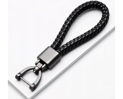 Luxe leren sleutelhanger - Voor auto - zwart geweven | autosleutel - leer - mannen - vrouwen