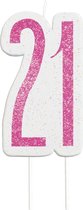 Kaars 21 Jaar Glitter Roze 8,5cm