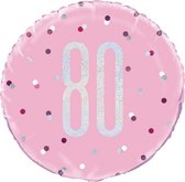 Helium Ballon 80 Jaar Roze 45cm leeg