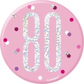Button 80 Jaar Roze 7cm