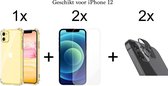 iPhone 12 hoesje shock proof case transparant - 2x iPhone 12 Screen Protector + 2x Camera Lens Screenprotector