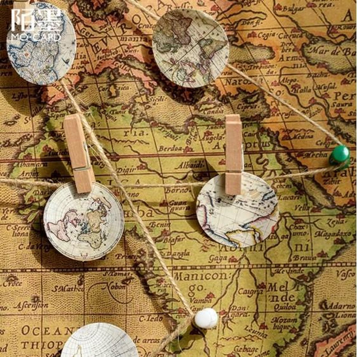 46 Ronde Wereld Stickers - Vintage Stickers Rond Aarde - B063 - Voor Scrapbook Of Bullet Journal - Stickers Voor Volwassenen En Kinderen - Agenda Stickers - Decoratie Stickers — afbeelding 3