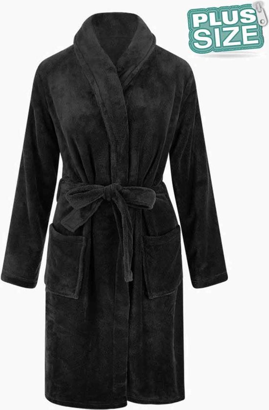 Grote maten badjas unisex- sjaalkraag badjas van fleece - Plus size - dames badjas - heren badjas - zwart - 3XL/4XL