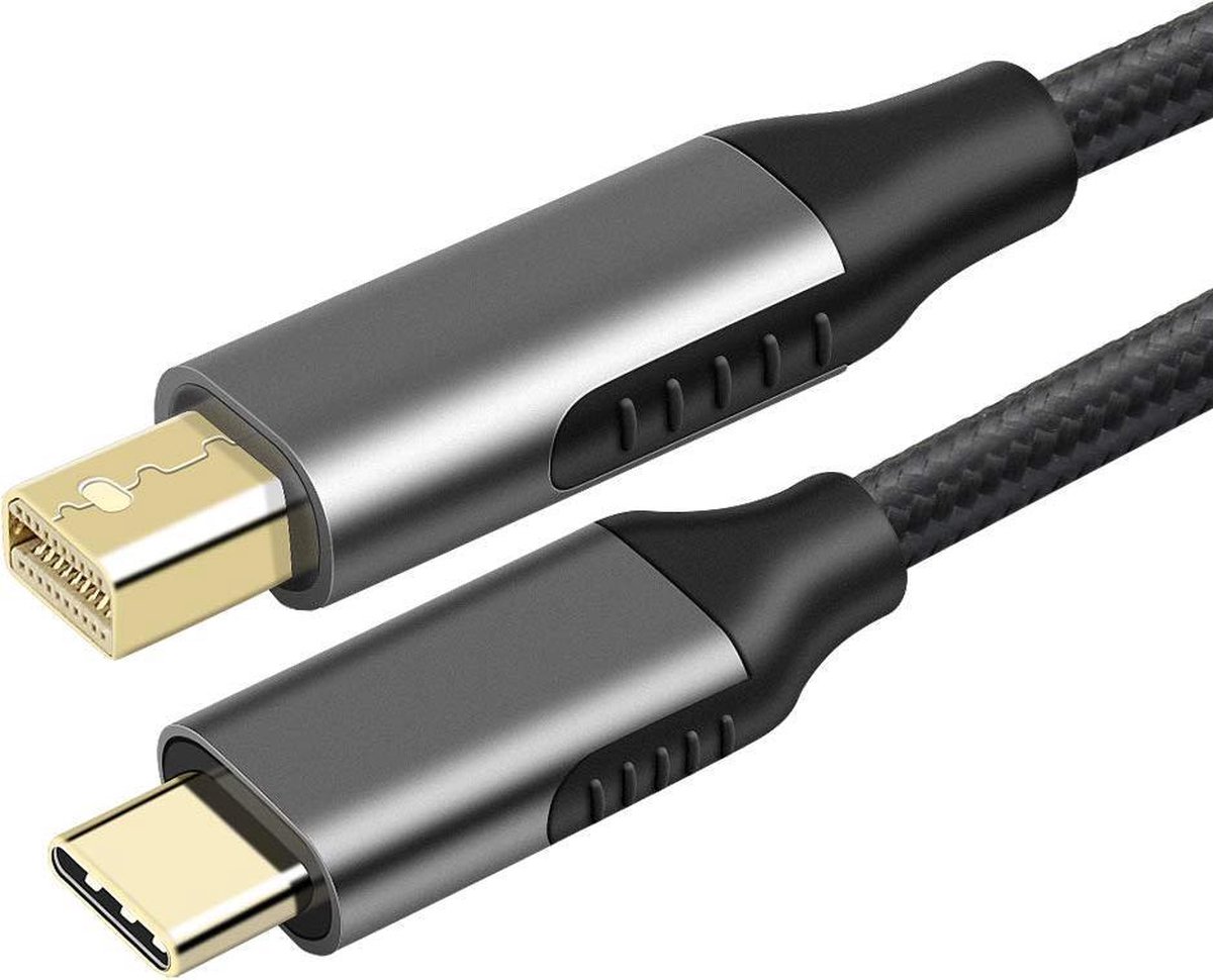 DrPhone DNC2 USB-C naar Mini DisplayPort Kabel 1.8M – 4K@60Hz – Thunderbolt 3 Compatibel – Type-C naar mDP – Gevlochten – Zwart