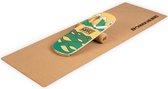 BoarderKING Planche d'intérieur Flow balance board + tapis + rouleau bois / liège - 27 x 15 x 75 cm