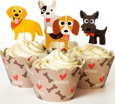 24 cupcake prikkers I Love Dogs - hond - cupcake - dog - decoratie