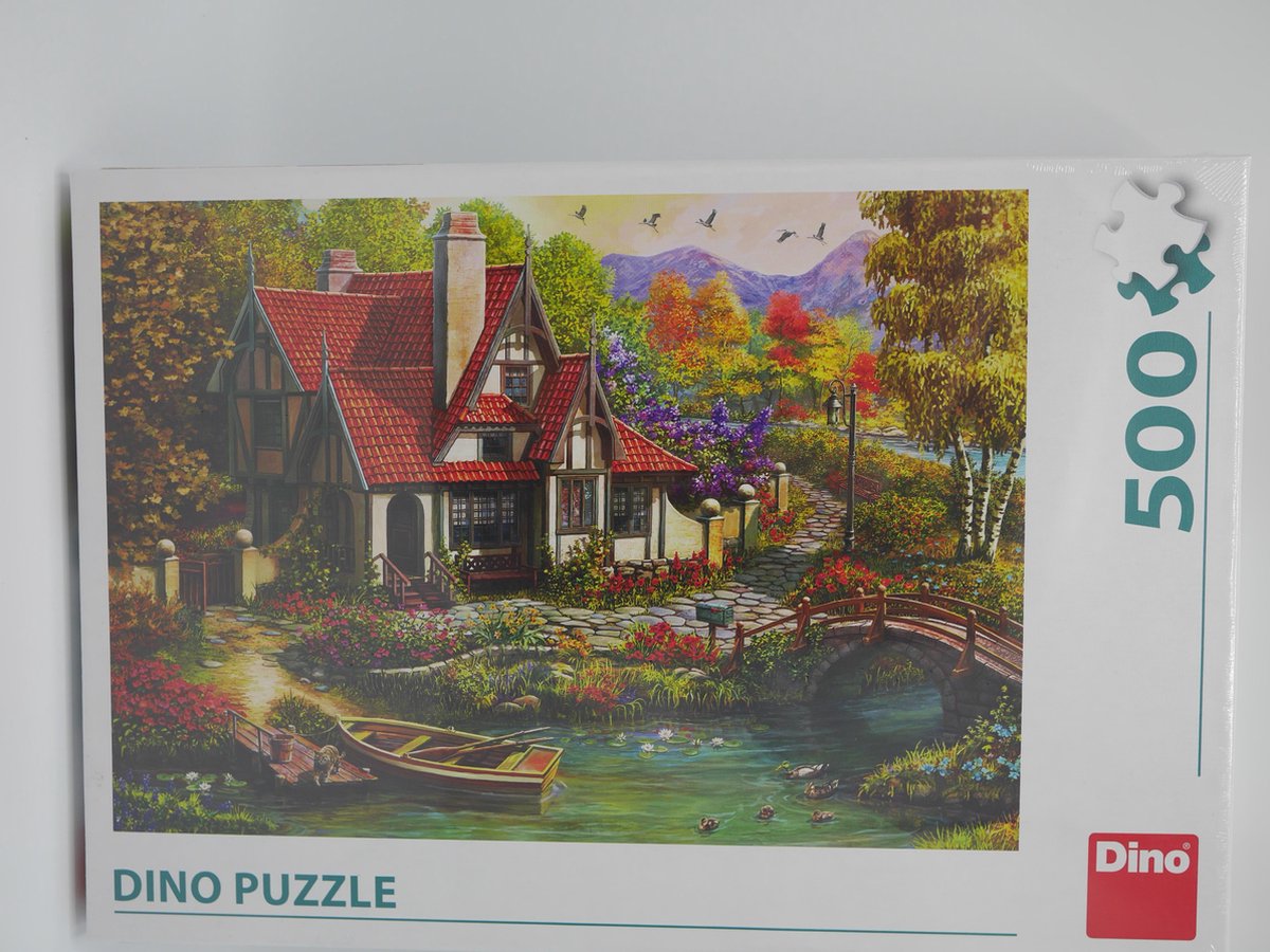 Dino Puzzel van een nostalgisch huis aan het water, 500 stukjes.