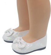 Dolldreams |  Poppenschoenen wit - Glitter balerina schoenen met strikje -geschikt voor baby born pop