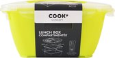 Cook lunchbox - 1,5L - 3 vakken - Groen/geel - Saladebox - snackbox - met handig klipdeksel en mini bestek - broodtrommel