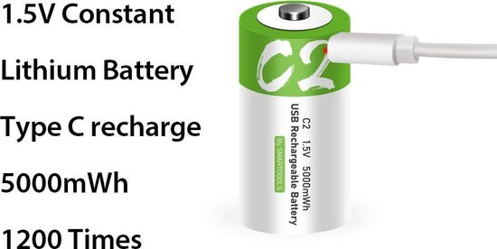 C batterij - oplaadbare C batterij - met usb-c oplaadsnoer /oplader -  <1200x... | bol.com