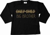 Shirt grote broer-only child big brother-zwart-goudkleurig-Maat 98
