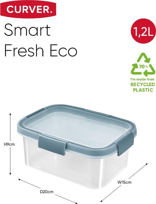 Curver Smart Fresh Eco Fresh conteneur avec couvercle - Rectangulaire - 1,2L - Transparent/Gris Fumé