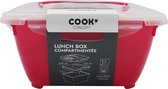 Cook - lunchbox - 1,5L - 3 vakken - rood/roze - salade - snackbowl - klipdeksel