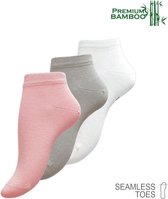 3 Paar Naadloze Bamboe Sneakersokken | Wit | Roze | Grijs | Anti zweet | 39-42 | 100% Ecologisch | Anti transpirant