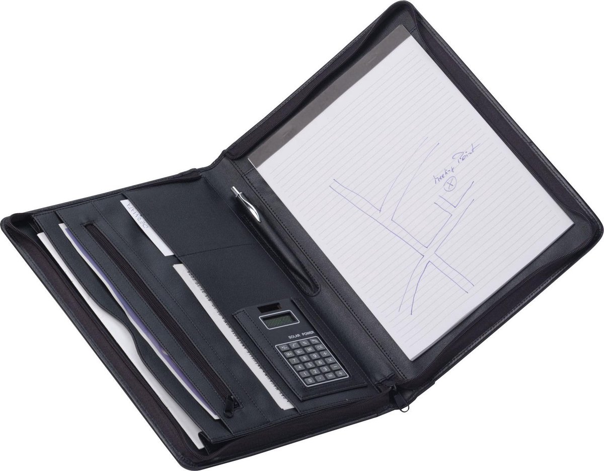 Dermata Schrijfmap A4 Kunstleer Rits Calculator Zwart 2647P