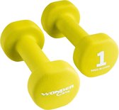 Bol.com Wonder Core Dumbbell Neopreen Hexagon Gewichten Halter Set - Groen - 2x 1 KG - Halters Workout Fitness Krachttraining ac... aanbieding