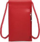 Bagwise® Telefoontasje - Telefoonhoesje met halskoord - Crossbodytasje - Nektasje -Vegan Leer (17x10cm) 02 - Rood