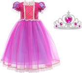 Prinsessen jurk paars fel roze Deluxe verkleedjurk Luxe 140 -146 (150) + kroon verkleedkleding