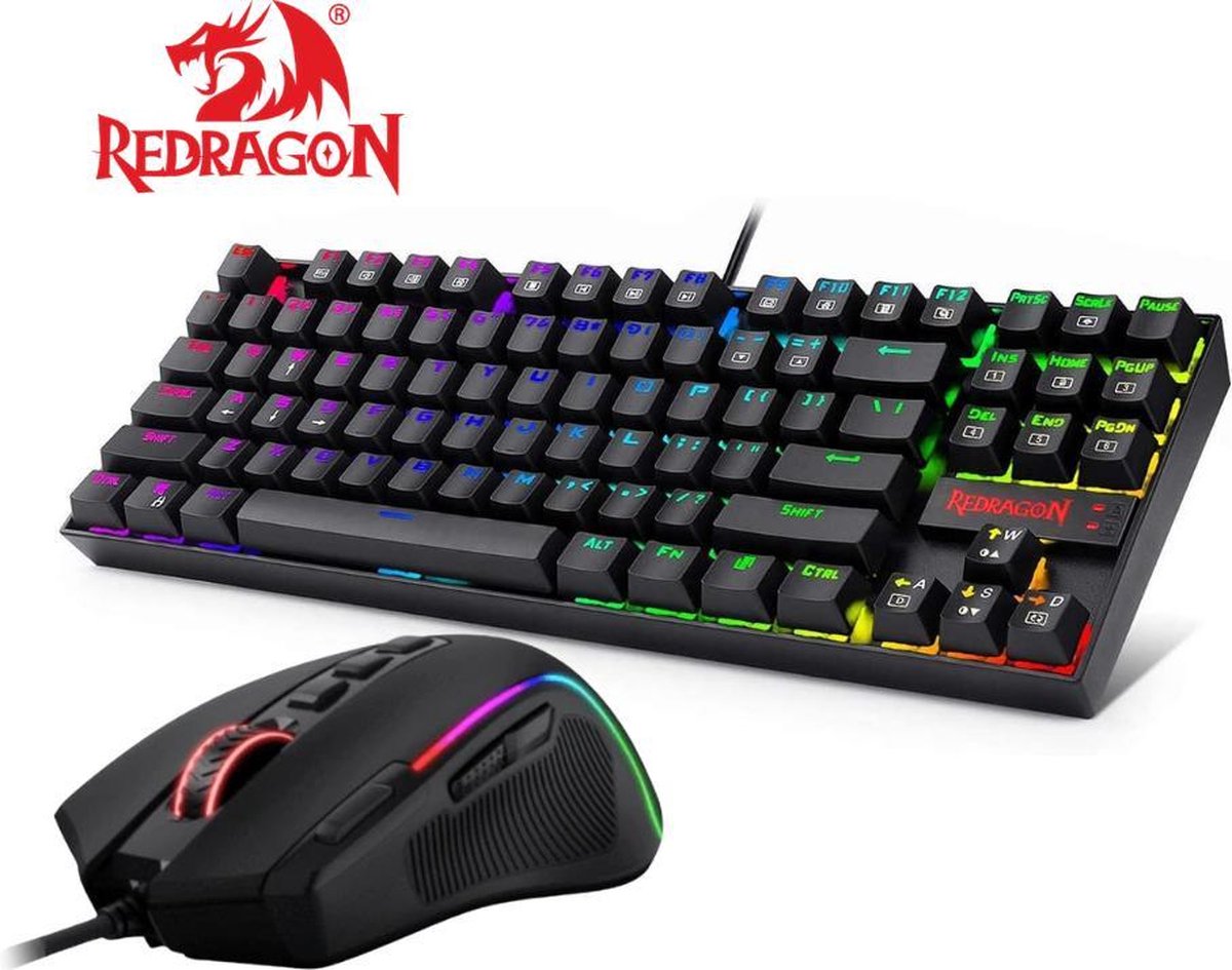 Redragon gaming set | Kumara RGB gaming toetsenbord + Predator RGB Gaming Muis - 8000 DPI