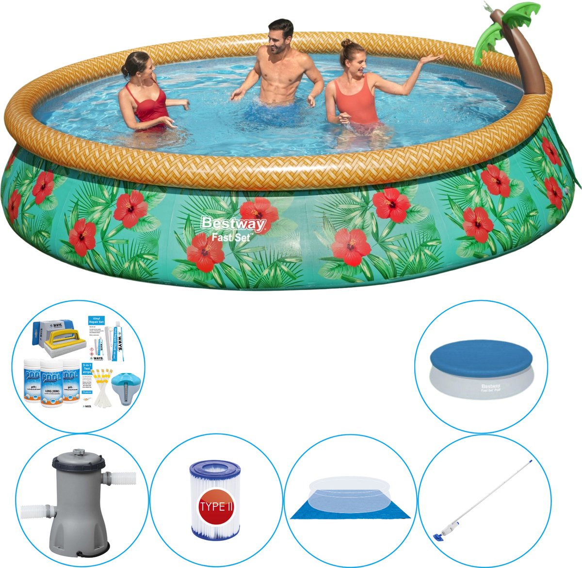 Fast Set Paradijs Bloemen Rond 457x84 cm - Zwembad Super Deal