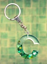 Epoxy letter sleutel- of tassenhanger C, glitter groen