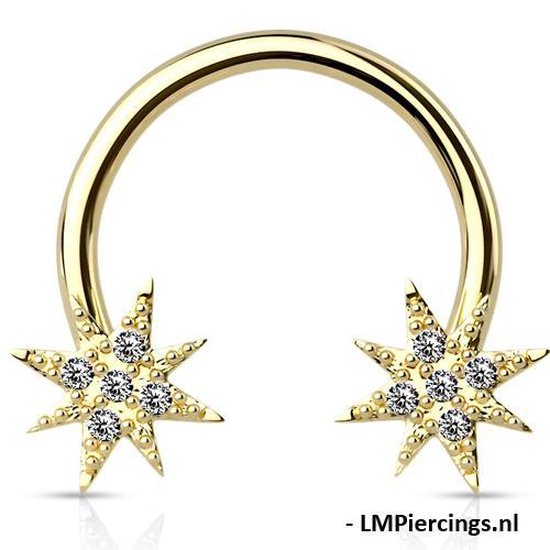 Tepelpiercing starburst met CZ steentjes gold plated