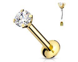 Piercing push in - goud met witte CZ ronde steen 0.8X8