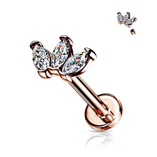 Piercing triple marquise 6mm plaqué or rose