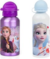 Disney Frozen Kinderdrinkfles, 500 ml, veiligheidssluiting, 2 stuks- per fles 500 ML - Drinkbeker - Frozen Disney aluminium fles