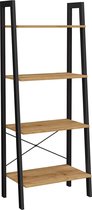 boekenplank, 4 niveaus van ladderrek, Boekenkast stabiel metalen frame, eenvoudige montage, voor woonkamer, slaapkamer, keuken, honing bruin-zwart LLS044B05