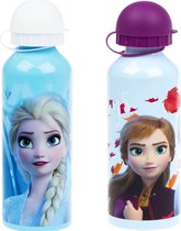 Disney Frozen Kinderdrinkfles, 500 ml, veiligheidssluiting, 2 stuks- per fles 500 ML - Drinkbeker - Frozen Disney aluminium fles