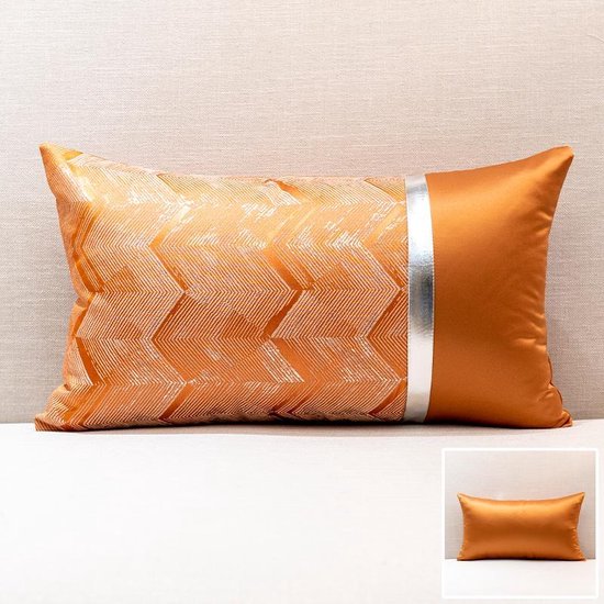 Kussenhoes Rechthoekig - Oranje Met Zilver - 30cm x 50cm - Polyester - Sierkussens - YVORR