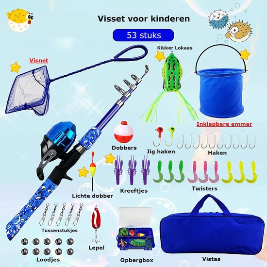 Kit De Pêche Pour Enfants Complet - Canne Télescopique 1,8 M, Moulinet, Leurres, Sac - Pour Débutants, Activités Plein Air - Cadeau Garçon Fille
