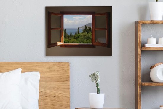 Canvas Schilderij Uitzicht in Griekenland - 40x30 cm - Wanddecoratie