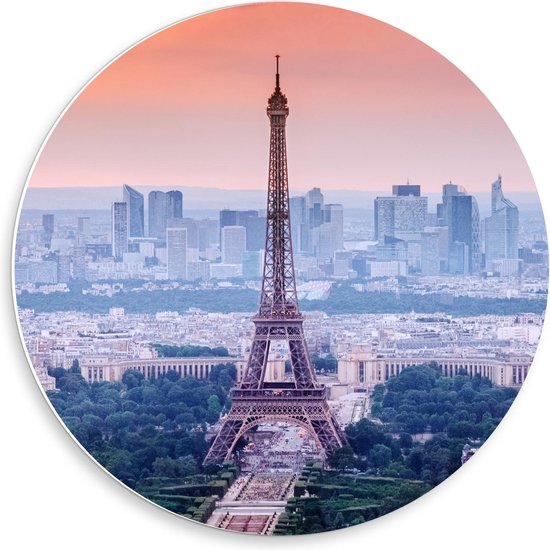 Forex Wandcirkel - Uitzicht op Franse Stad Parijs - 50x50cm Foto op Wandcirkel (met ophangsysteem)