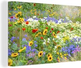 Canvas Schilderij Siergras met verschillende bloemen - 120x80 cm - Wanddecoratie