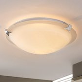 Lindby - LED plafondlamp - 1licht - glas, metaal - H: 9.5 cm - E27 - wit alabaster, chroom - Inclusief lichtbron