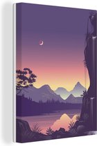 Une illustration d'un paysage de montagne au crépuscule toile 60x80 cm - Tirage photo sur toile (Décoration murale salon / chambre) / Phénomènes naturels Peintures sur toile