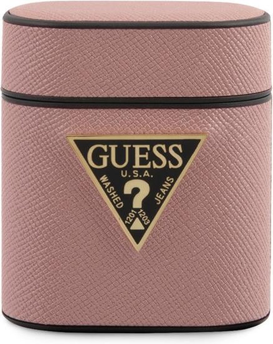 Guess Airpods - Airpods 2 Case - Roze - Saffiano Round Shape - Metal Logo