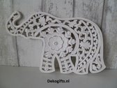Wanddecoratie Hout - Wandpaneel Olifant - Mandala figuur - Houtsnijwerk - 3D houten paneel