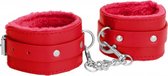 Ouch! Plush Leather Hand Cuffs - Red - Bondage Toys - Valentine & Love Gifts