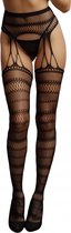 Suspender Striped Pantyhose - Black - O/S - Maat O/S