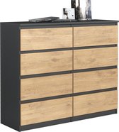 Pro-meubels - Ladekast - Ibis - Antraciet/Eiken - 120cm - Commode