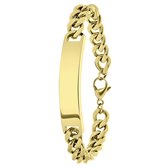 Lucardi Heren Plaatarmband - Staal - Armband - Vaderdag Cadeautje - 21 cm - Goudkleurig
